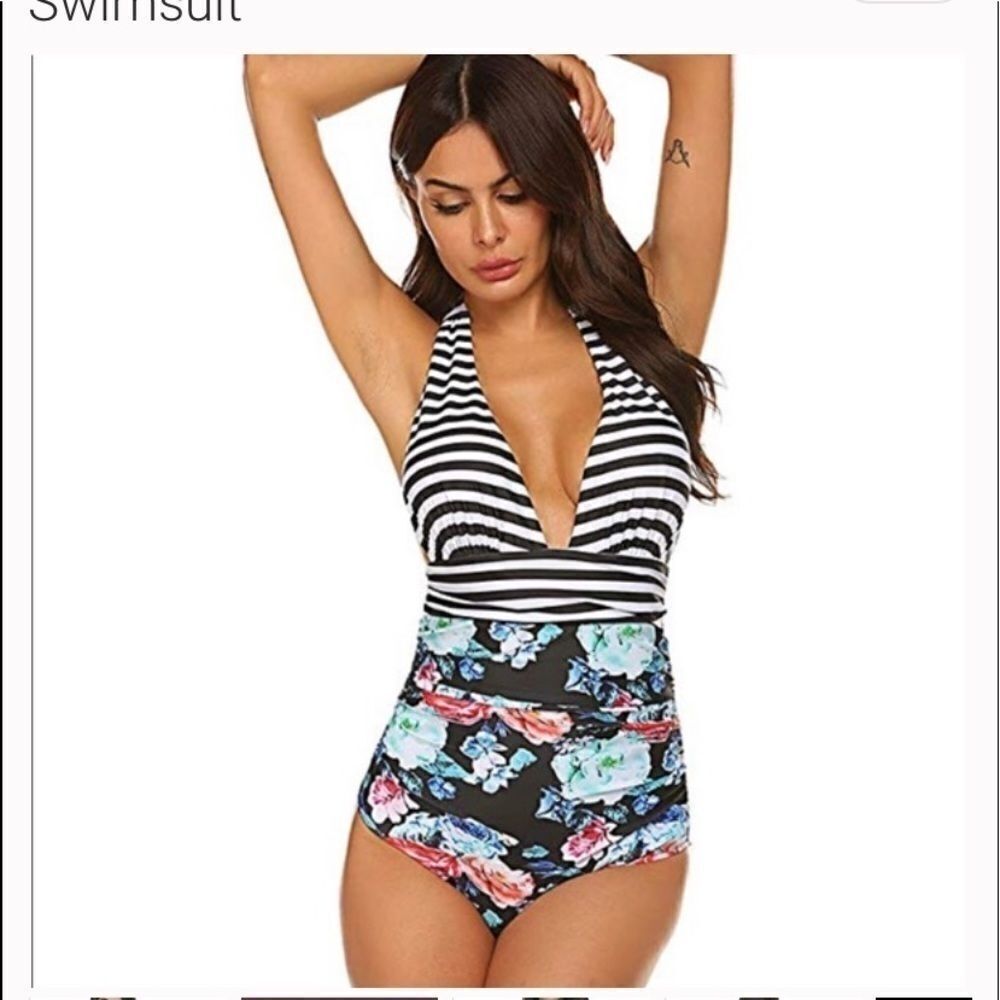 NWT Cupshe‎ Halter High Waist Striped Monokini S
